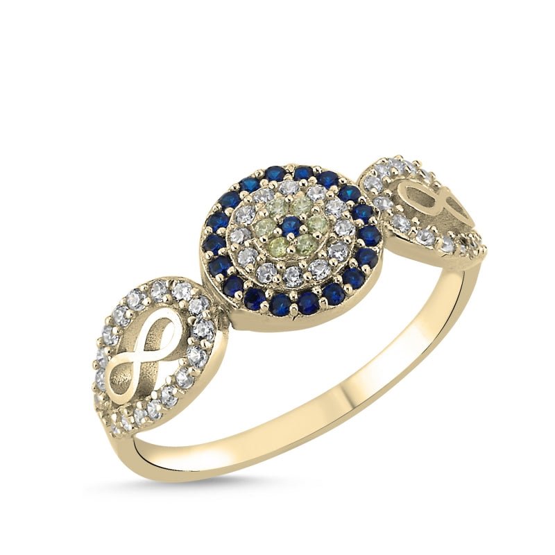 18K Gold Evil Eye Rings with Infinity Symbol and CZ Stones