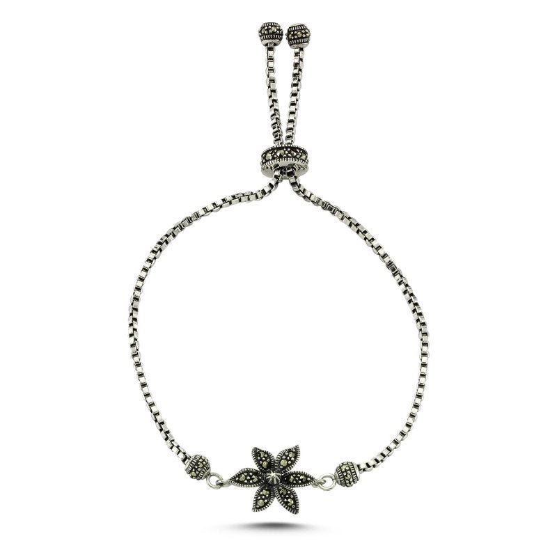 Adjustable Marcasite Flower Bracelet in Sterling Silver - Zehrai
