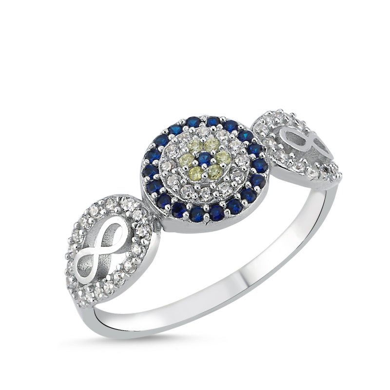 Evil Eye & Infinity Ring with Cubic Zirconia in Sterling Silver - Zehrai