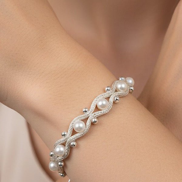 Handmade Pure Silver Kazaz Bracelet with Pearls & Beads in