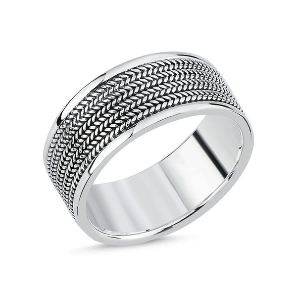 Oxidised Knitted Pattern Band Ring In Sterling Silver - Zehrai