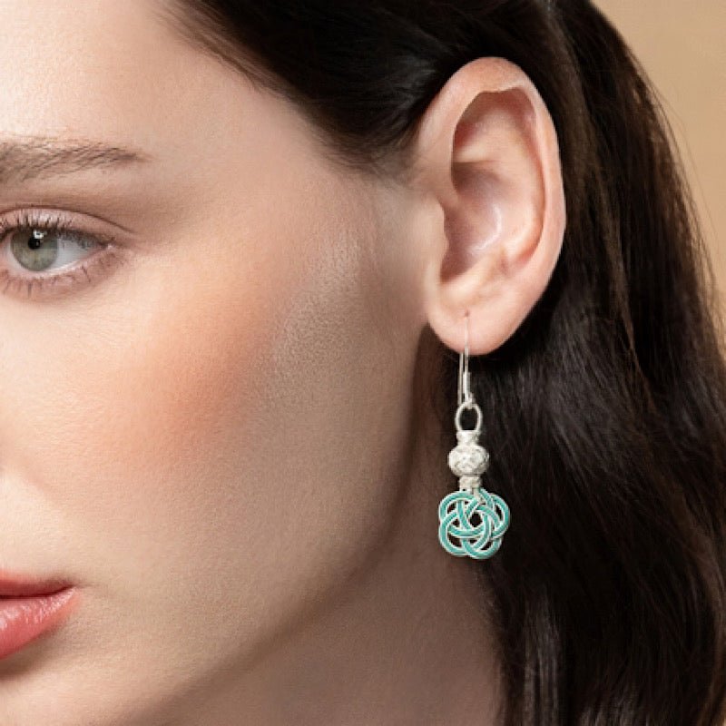 Turquoise Kazaz Turkish love knot earrings in pure silver
