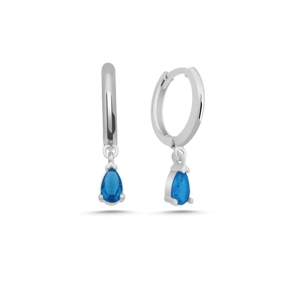 Aqua Huggie Hoop Earrings In Sterling Silver - Zehrai