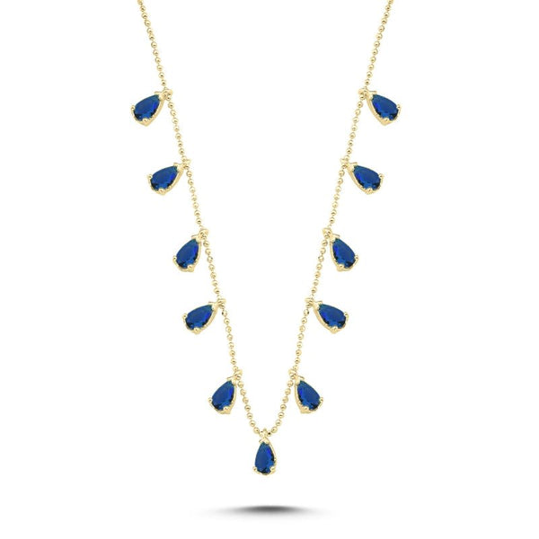 Blue teardrop choker necklace in sterling silver