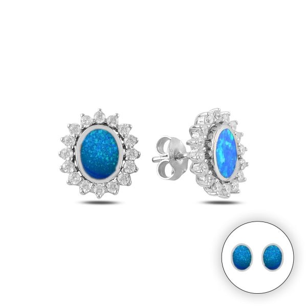 Created Opal & CZ Dual Wear Halo Stud Earrings In Sterling Silver - Zehrai