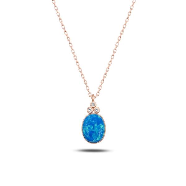 Created Opal Necklace With CZ in Sterling Silver