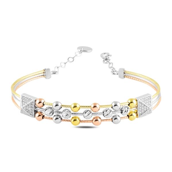 Diamond cut ball tri colour bangle in sterling silver - Zehrai