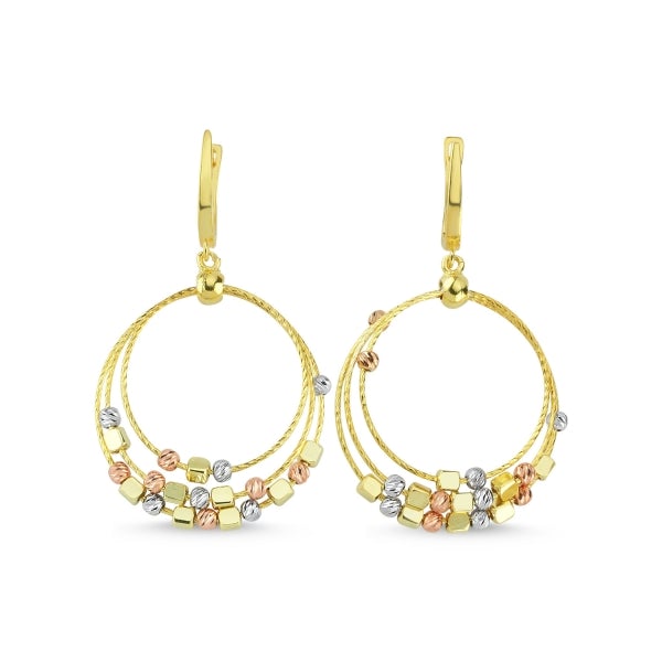 Diamond Cut Tri Colour Ball Drop Earrings In Sterling Silver - Zehrai