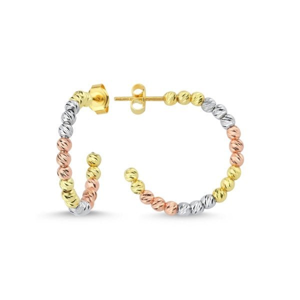 Diamond Cut Tri Colour Ball Hoop Earrings In Sterling Silver - Zehrai