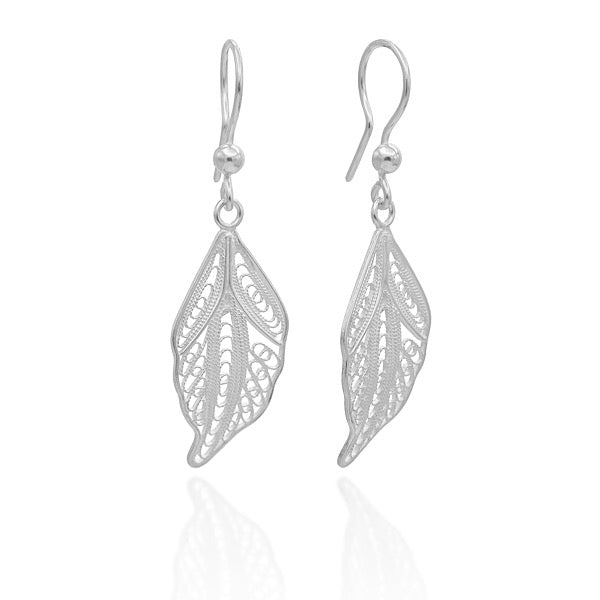 Silver Earrings Filigree Leaf Earrings Sterling Silver Filigree