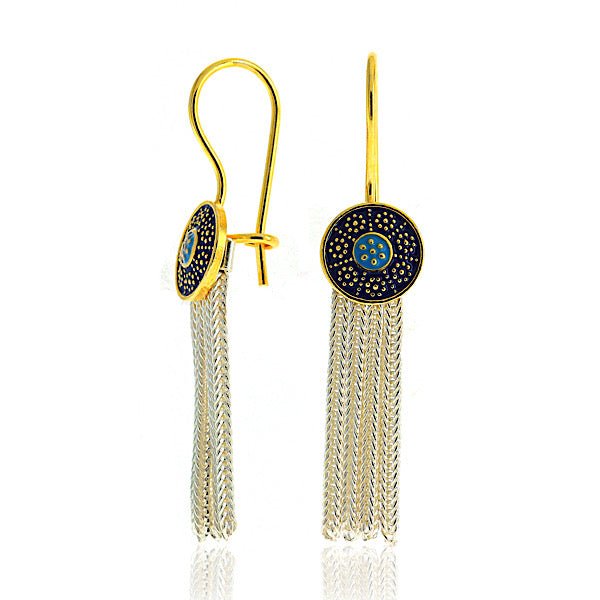 Hand Knitted Tassel & Blue Enamel Earrings In Sterling Silver - Zehrai