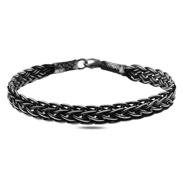 Oxidised kazaz men’s bangle in pure silver - Zehrai