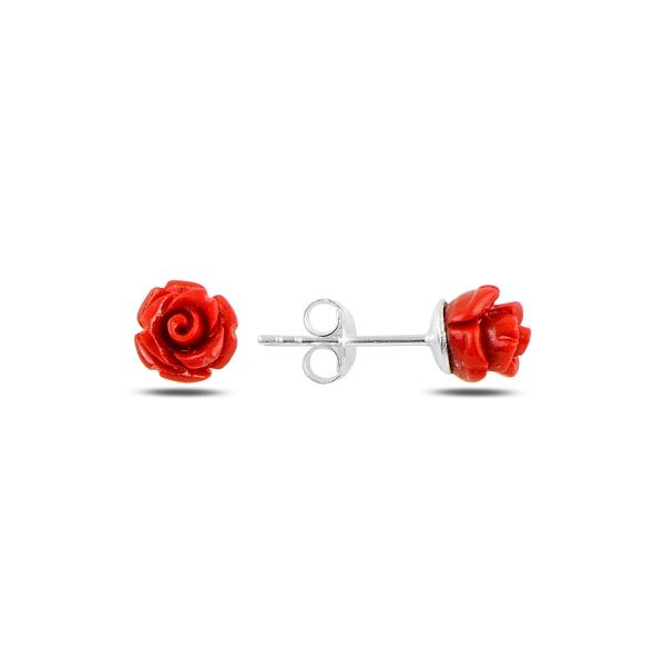 Red rose stud earrings in sterling silver – Zehrai