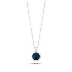 8mm Round Natural Abalone Necklace in Sterling Silver - Zehrai