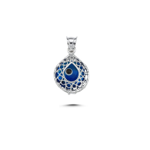 Evil Eye Teardrop Filigree Pendant With Sterling Silver Chain