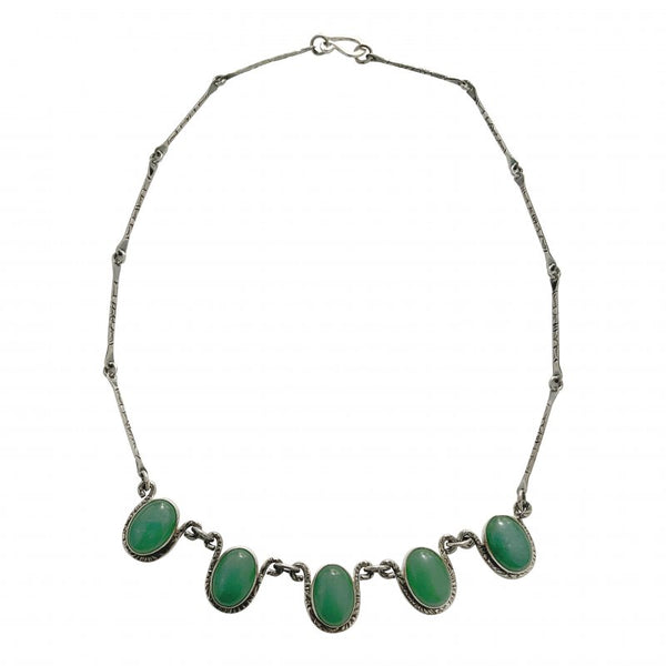 Natural Green Agate Necklace in Sterling Silver