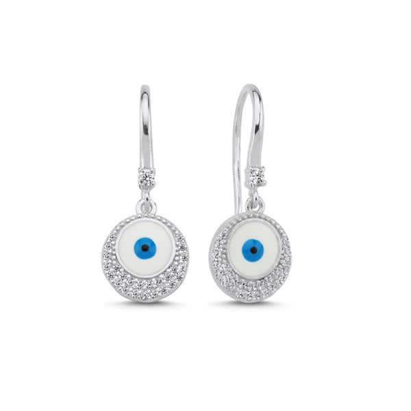 Evil Eye Turquoise Enamel Earrings In Sterling Silver