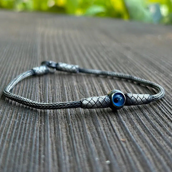 Oxidised Evil Eye Kazaz Bracelet - Handwoven Pure Silver