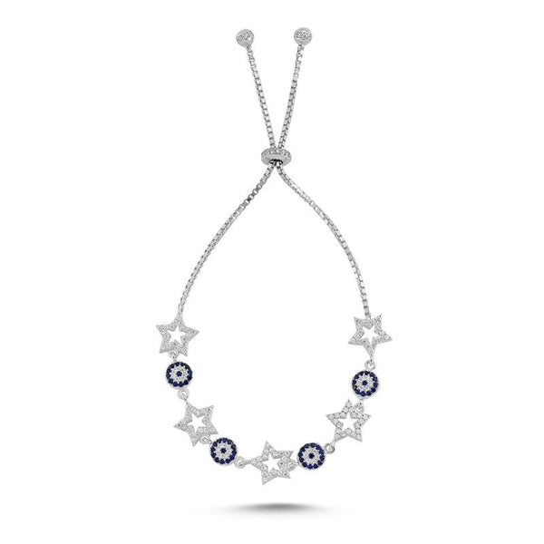 Adjustable Evil Eye & Star bracelet in sterling silver - Zehrai