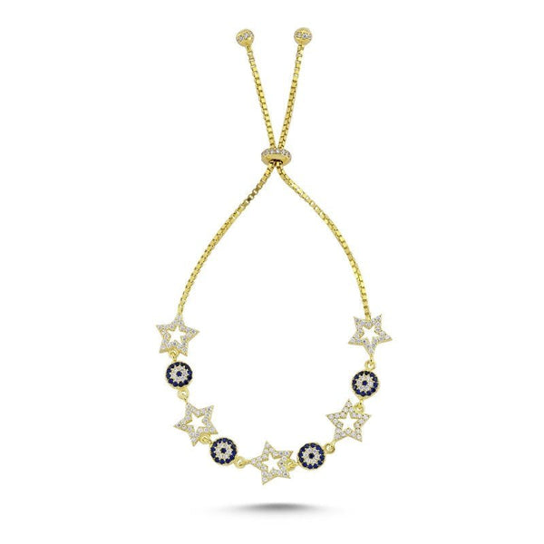 Adjustable Evil Eye & Star bracelet in sterling silver