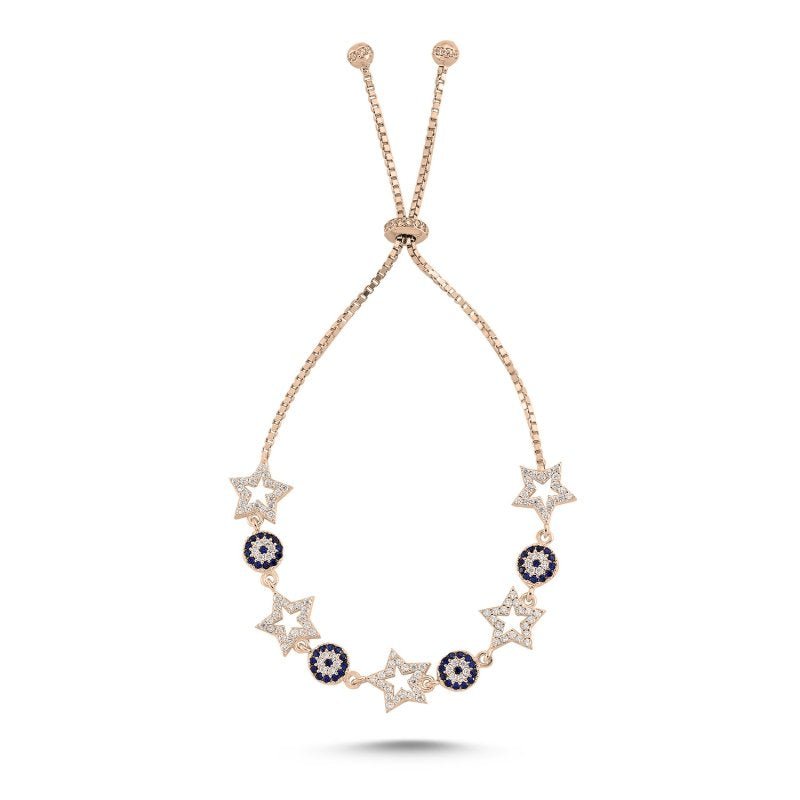 Adjustable Evil Eye & Star bracelet in sterling silver - Zehrai