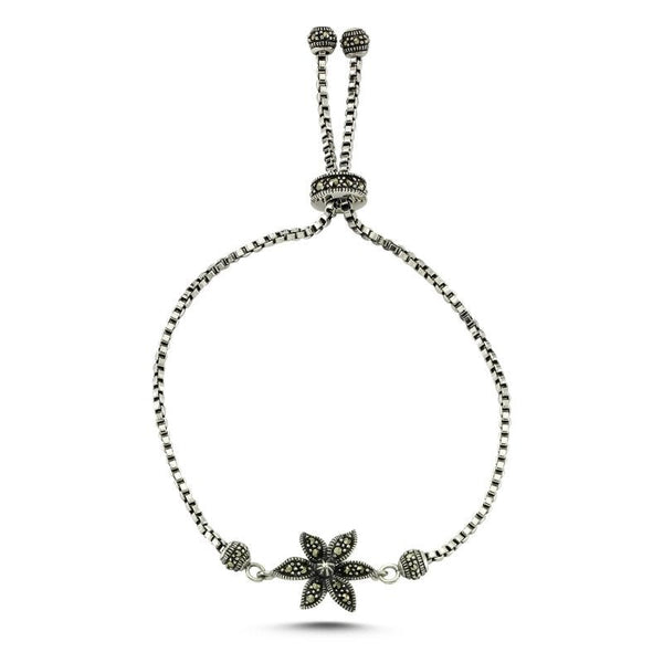 Adjustable Marcasite Flower Bracelet in Sterling Silver - Zehrai