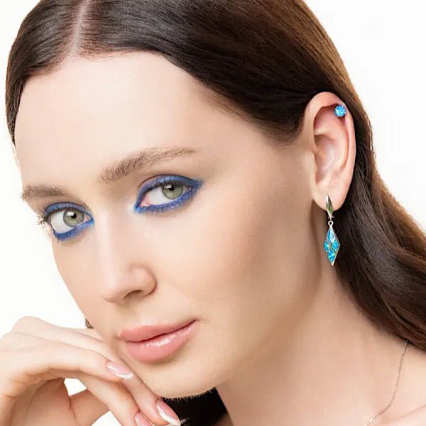 Created Opal Drop Earrings in Sterling Silver