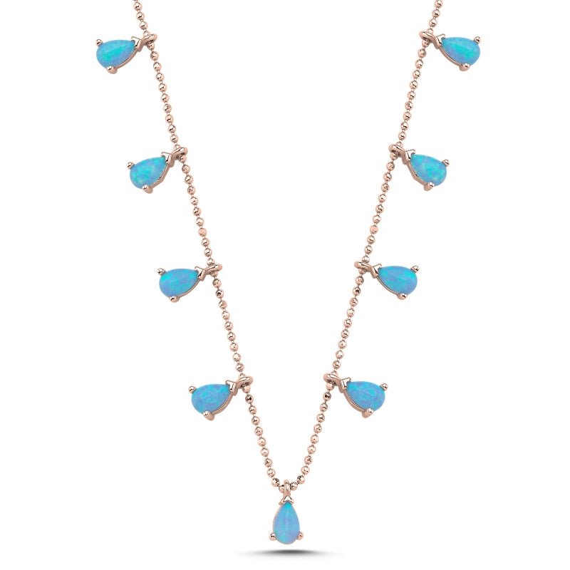 Created Opal Teardrop Dangle Choker Necklace In Sterling Silver - Zehrai