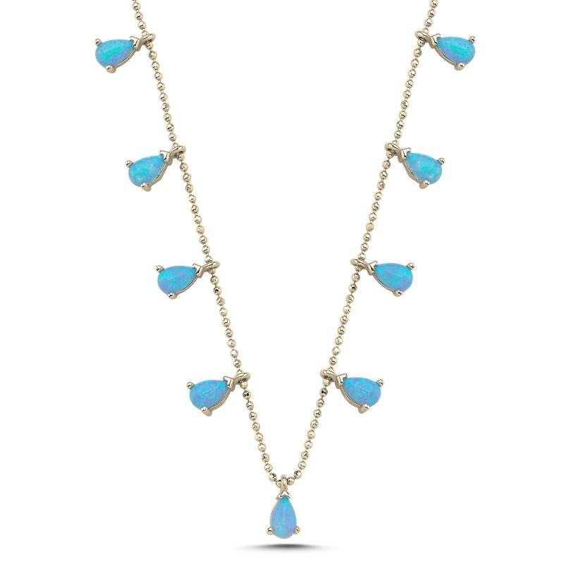 Created Opal Teardrop Dangle Choker Necklace In Sterling Silver - Zehrai