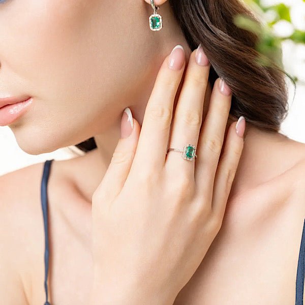 Created Paraiba Set Of Ring Earrings And Ring In Sterling Silver - Zehrai