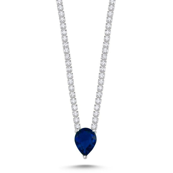 Created Sapphire Tennis Necklace In Sterling Silver