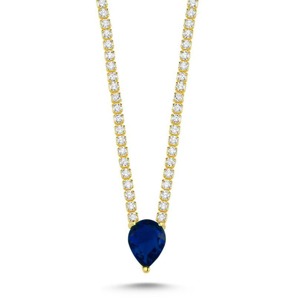 Created Sapphire Tennis Necklace In Sterling Silver - Zehrai