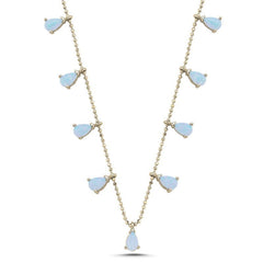 Created White Opal Teardrop Dangle Choker Necklace - Zehrai