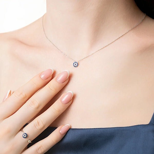 Dainty Evil Eye Necklace In Sterling Silver