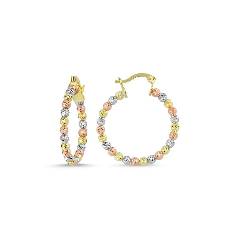 Diamond Cut Tri Colour Ball Hoop Earrings In Sterling Silver - Zehrai