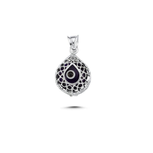 Evil Eye Teardrop Filigree Pendant With Sterling Silver Chain - Zehrai