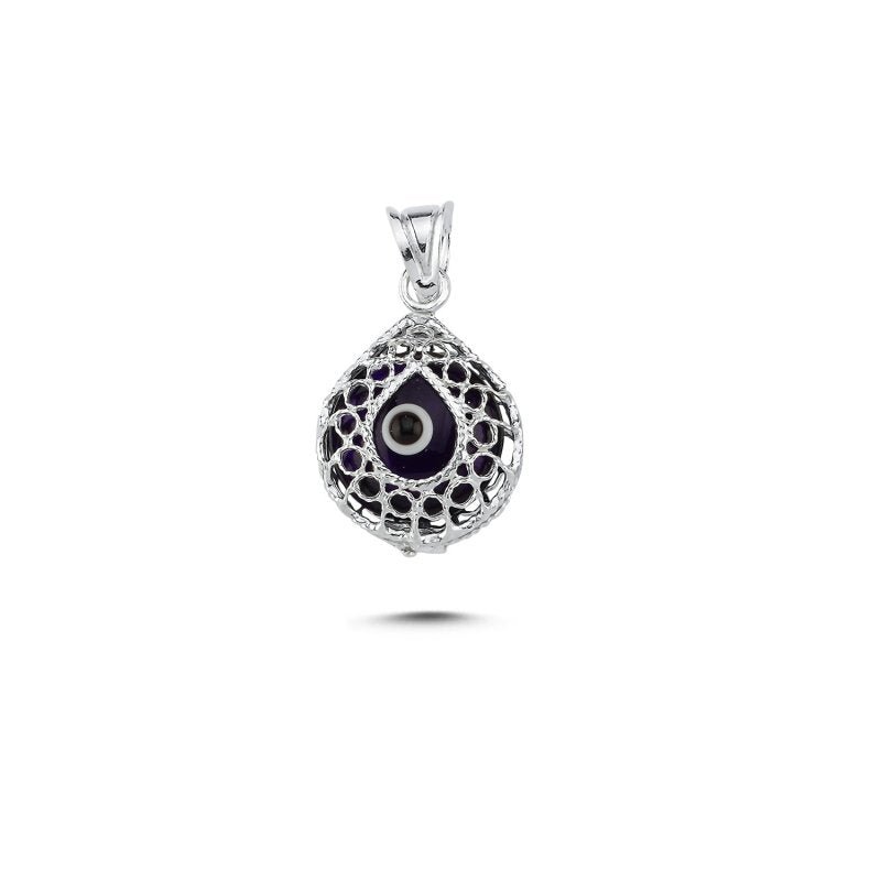 Evil Eye Teardrop Filigree Pendant With Sterling Silver Chain - Zehrai