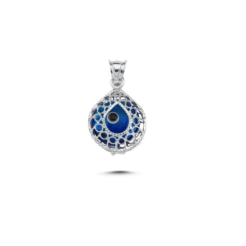 Evil Eye Teardrop Filigree Pendant With Sterling Silver Chain - Zehrai