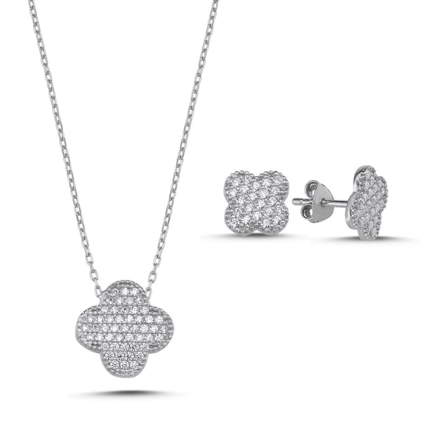 Four Leaf Clover Quatrefoil Necklace & Earrings Set - Zehrai