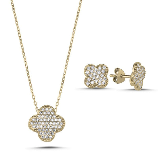 Four Leaf Clover Quatrefoil Necklace & Earrings Set