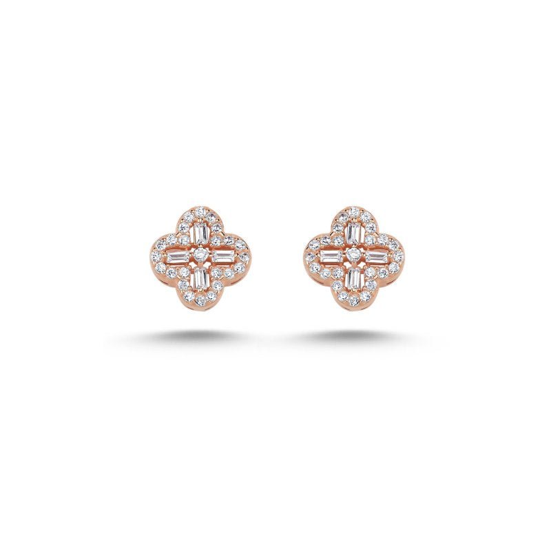 Four Leaf Clover Quatrefoil Stud Earrings In Sterling Silver - Zehrai