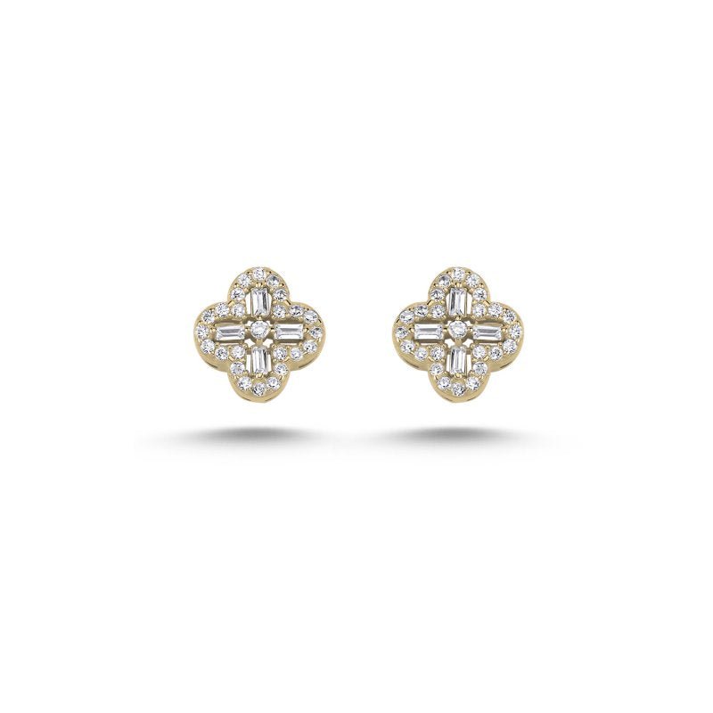 Four Leaf Clover Quatrefoil Stud Earrings In Sterling Silver - Zehrai