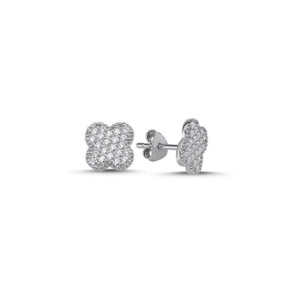 Four Leaf Clover Quatrefoil Stud Earrings In Sterling Silver