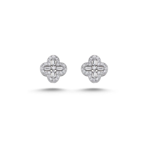Four Leaf Clover Quatrefoil Stud Earrings In Sterling Silver - Zehrai