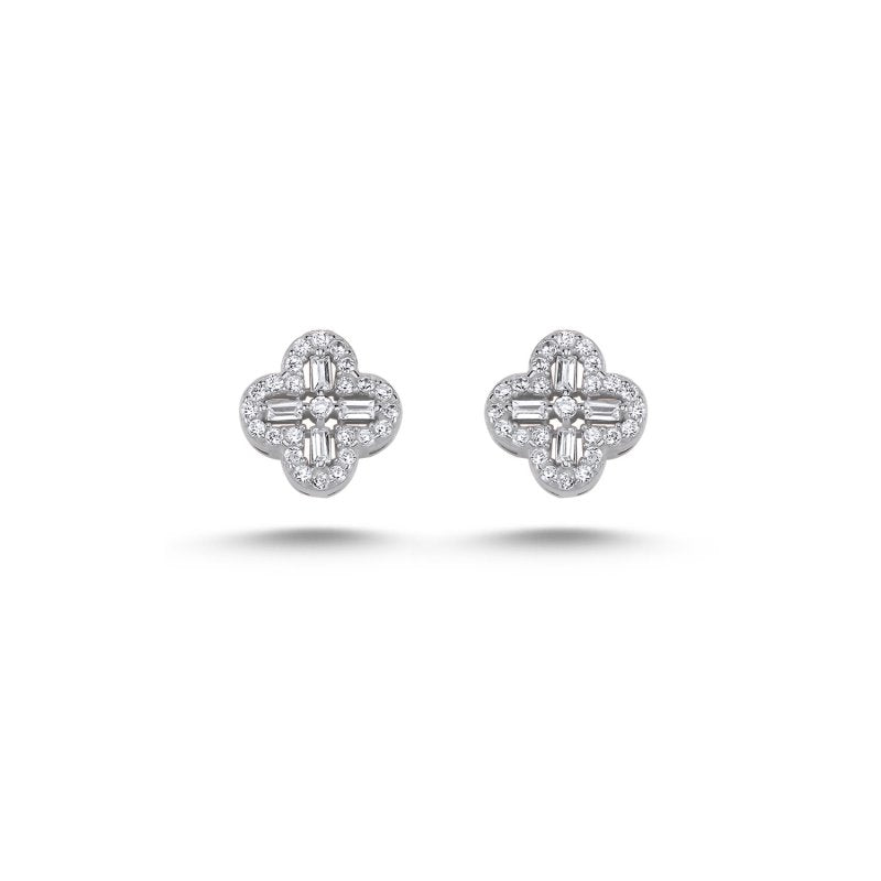 Four Leaf Clover Quatrefoil Stud Earrings In Sterling Silver - Zehrai