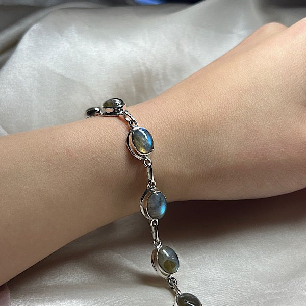 Handmade Natural Labradorite Bracelet in Sterling Silver
