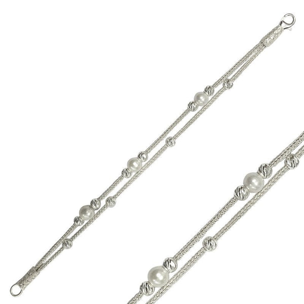Handwoven Kazaz Bracelet with Cultured Freshwater Pearls and Diamond - Cut Silver Beads In Pure Silver - Zehrai