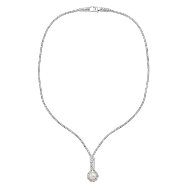 Handwoven Kazaz Necklace with Cultured Fresh Water Pearl In Pure Silver - Zehrai