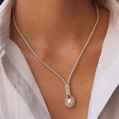 Handwoven Kazaz Necklace with Cultured Fresh Water Pearl In Pure Silver - Zehrai