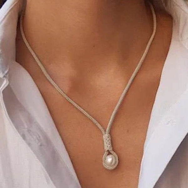 Handwoven Kazaz Necklace with Cultured Fresh Water Pearl In Pure Silver - Zehrai